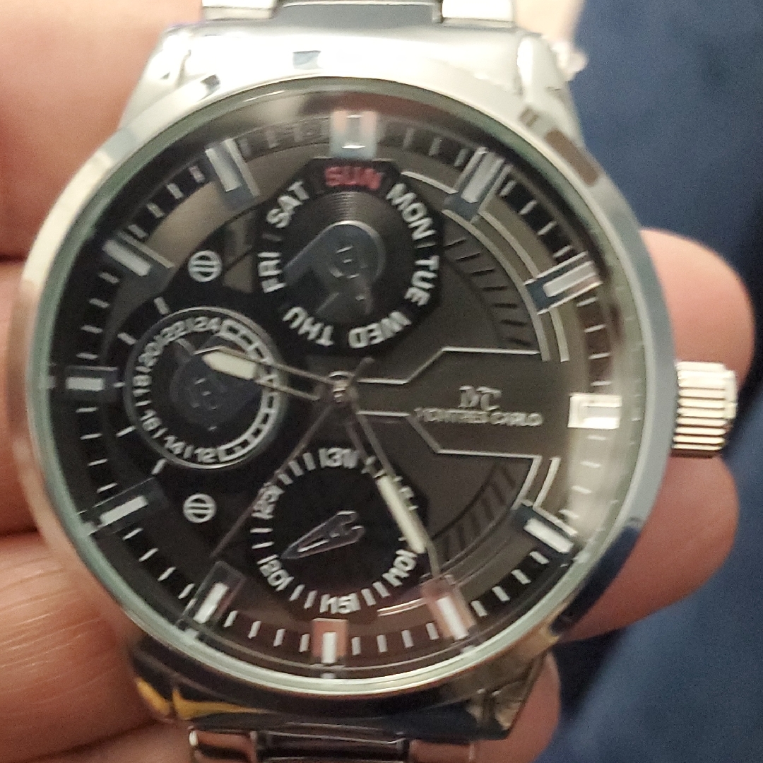 Mens Black Dial Stainless Steel Watch